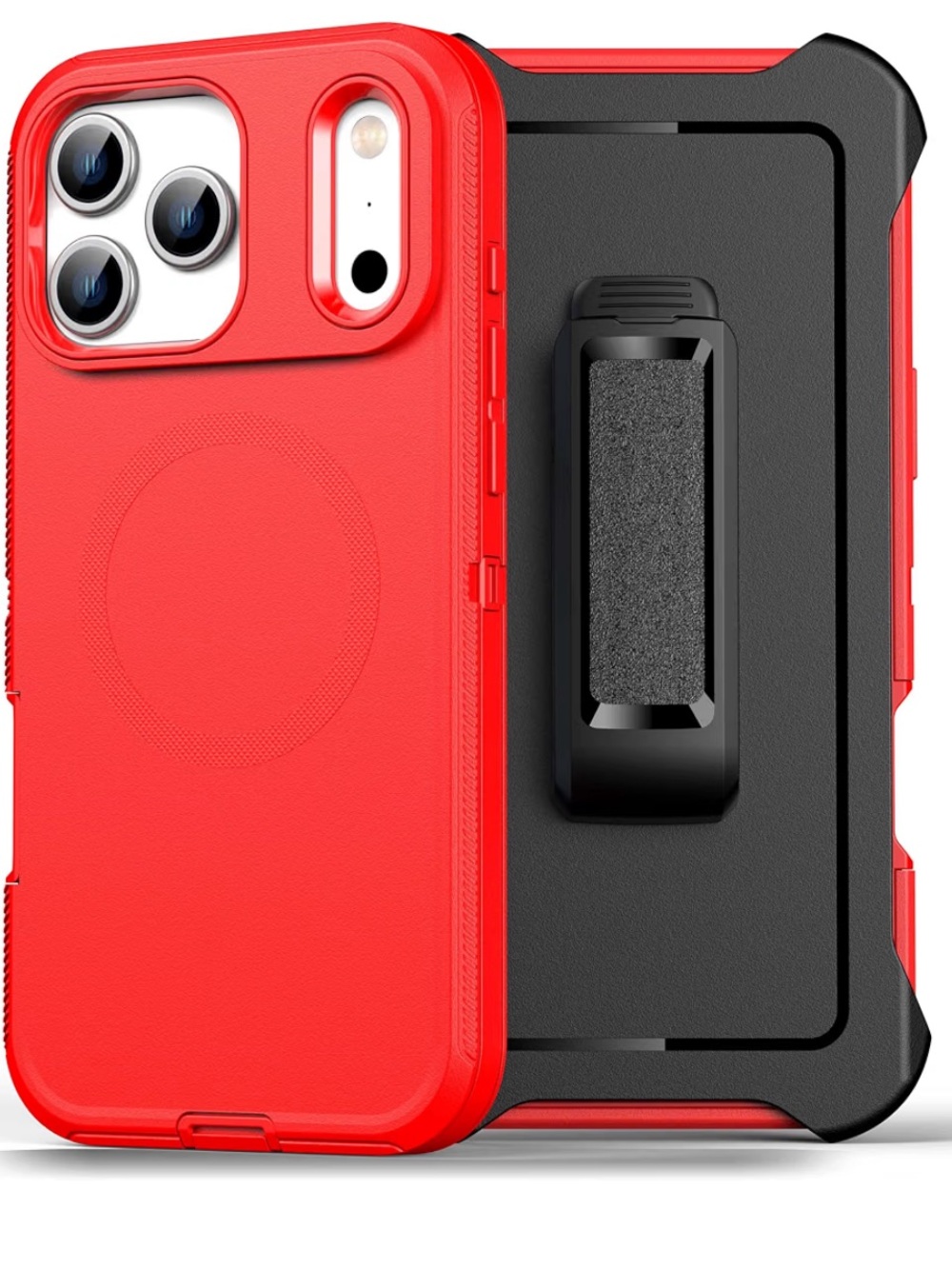 Red Heavy-Duty Magnetic Phone Case with Belt Clip for iPhone 17 Pro Max